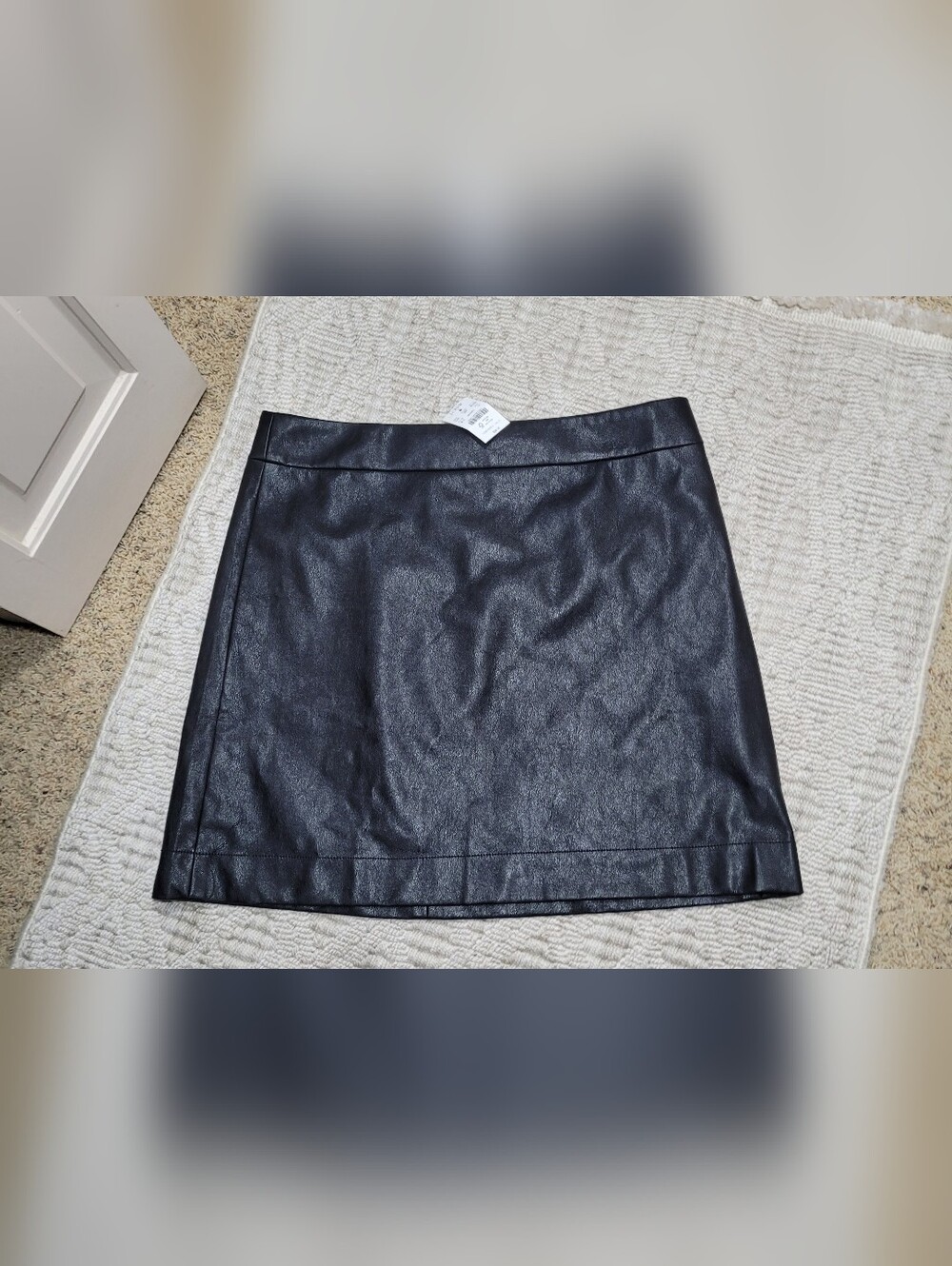 J.Crew Black Faux Leather A-Line Mini Skirt Size 14 NWT